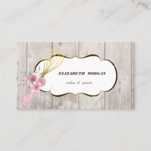 Carte De Visite Outils de main pour pâtisserie ,Texture de bois 