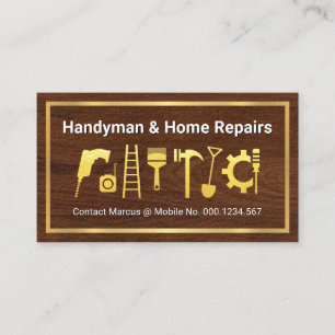 Carte De Visite Outils de maison en or sur bois de bois