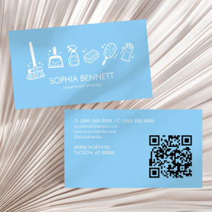 Carte De Visite Outils de nettoyage mignons bleus Code QR personna