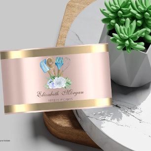 Carte De Visite Outils de pâtisserie à rayure dorée Rose Gold