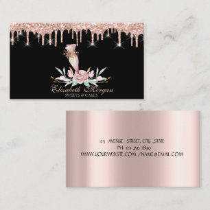 Carte De Visite Outils de pâtisserie Fleurs Rose Gold Drips Boulan