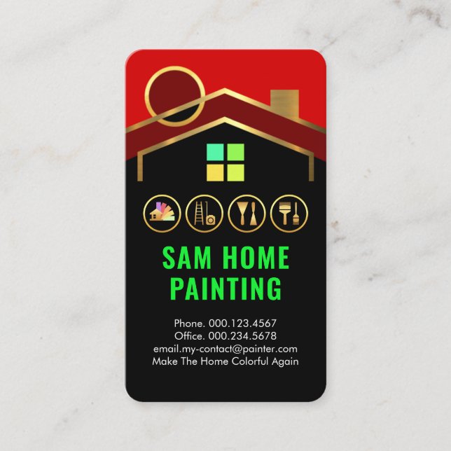 Carte De Visite Outils de peinture de bâtiment à toit doré (Devant)