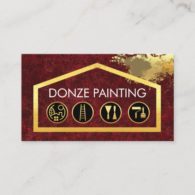 Carte De Visite Outils de peinture dorés sur cadre de bâtiment (Devant)