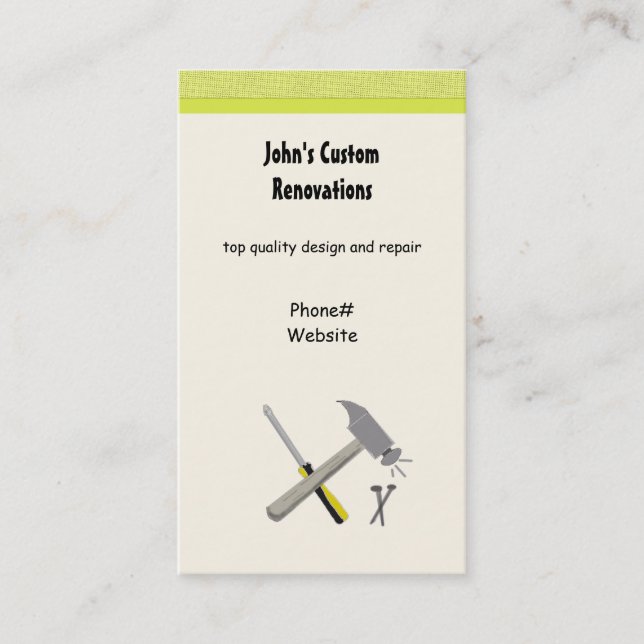 Carte De Visite Outils de rénovation et de construction sur mesure (Devant)