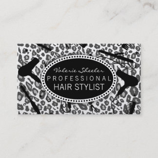 Carte De Visite Outils de salon de coiffure d'empreinte de léopard