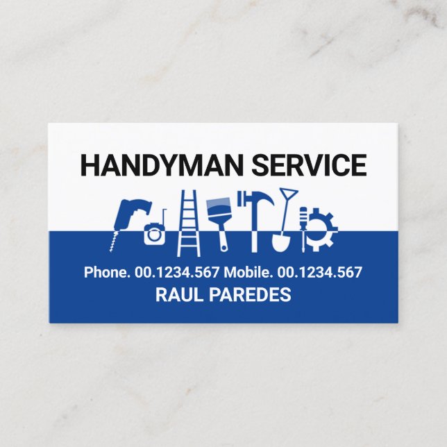 Carte De Visite Outils Handyman Sur Couches Bleues Blances (Devant)