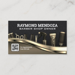 Carte De Visite Outils pour cheveux   Code QR   Métallique d'or