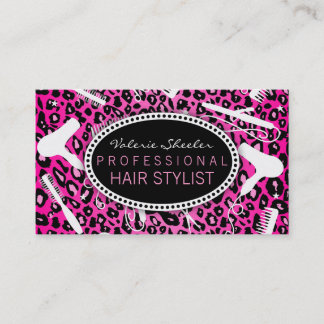 Carte De Visite Outils roses de salon de coiffure d'empreinte de