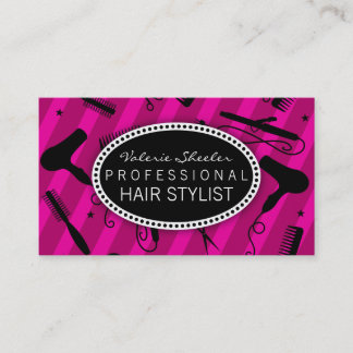 Carte De Visite Outils violets et noirs de salon de coiffure