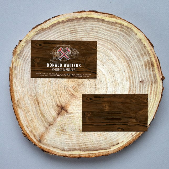 Carte De Visite Ouvrier du bâtiment | Arrière - plan bois | Plan d (Créateur téléchargé)