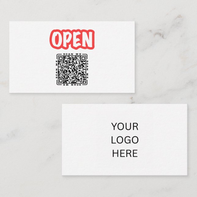 Carte De Visite Ouvrir | Modèle de code QR et de logo personnalisa (Devant / Derrière)