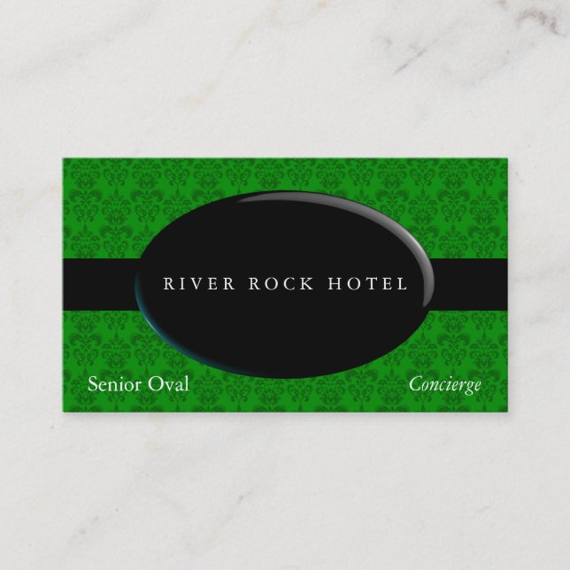 Carte De Visite Oval Obsidian sur Green Damask (Devant)