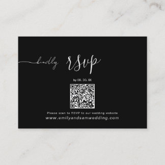 Carte De Visite Pack RSVP de mariage | QR Code minimaliste noir
