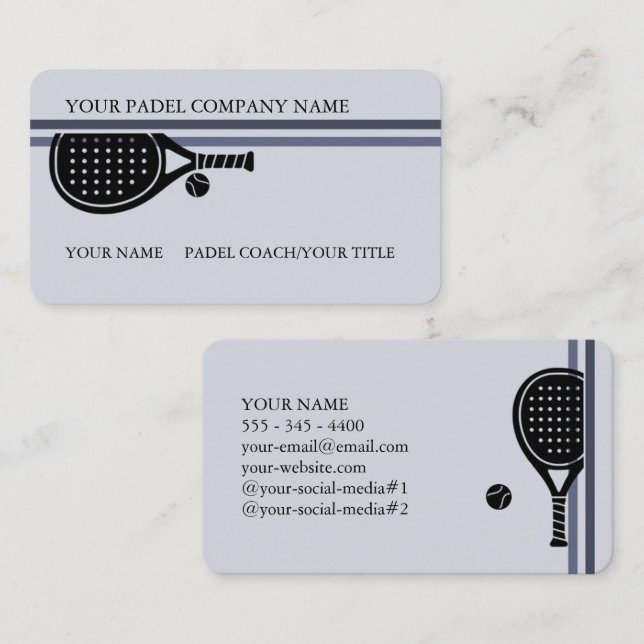 Carte de visite Padel - Style Padel élégant Gris N (Devant / Derrière)