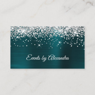 Carte De Visite Pailleté Argent Paillettes Turquoise Foncé Satin F