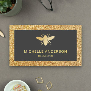 Carte De Visite Pailleté d'Or Faux Moderne Abeille à Miel Apiculte