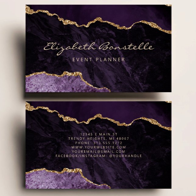 Carte De Visite Pailleté doré Agate Violette Luxe (Créateur téléchargé)