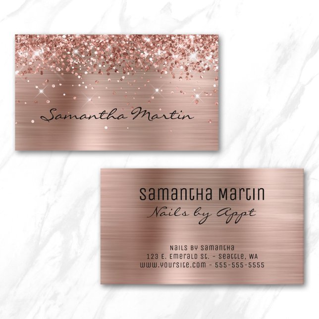 Carte De Visite Pailleté Or Rose Feuille (Glittery Rose Gold Foil Business Card)