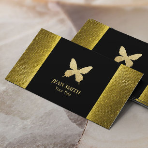 Carte De Visite Paillette chic d'or de papillon de parties