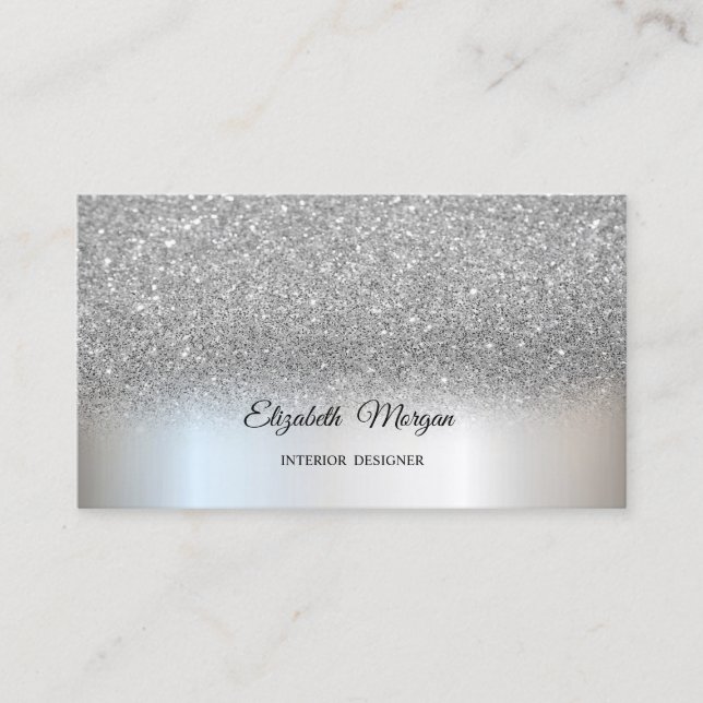 Carte De Visite Paillettes Argent Élégant Professionnel (Devant)