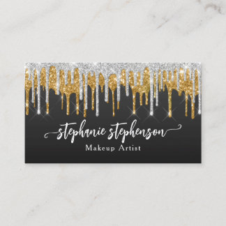 Carte De Visite Paillettes Argent + Or Dégoulinant Fashion Stylist