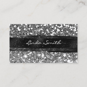 Carte De Visite Paillettes de confettis gris argenté Traits de pin