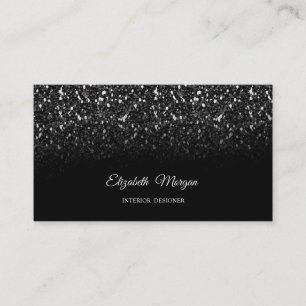 Carte De Visite Paillettes de glitter noir Élégant 