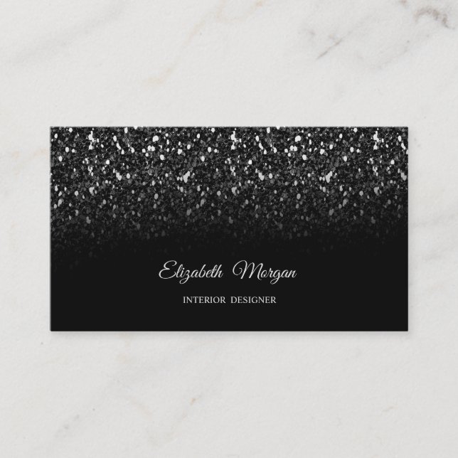 Carte De Visite Paillettes de glitter noir Élégant  (Devant)