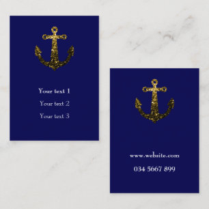 Carte De Visite Paillettes fausses or Ancre bleu marine Personnali