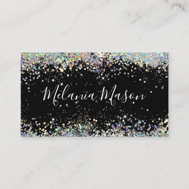 Carte De Visite Paillettes holographiques Maquilleuse Code QR Noir (Devant)