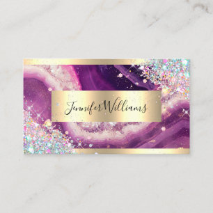 Carte De Visite Paillettes holographiques Or Feuille Violet Améthy