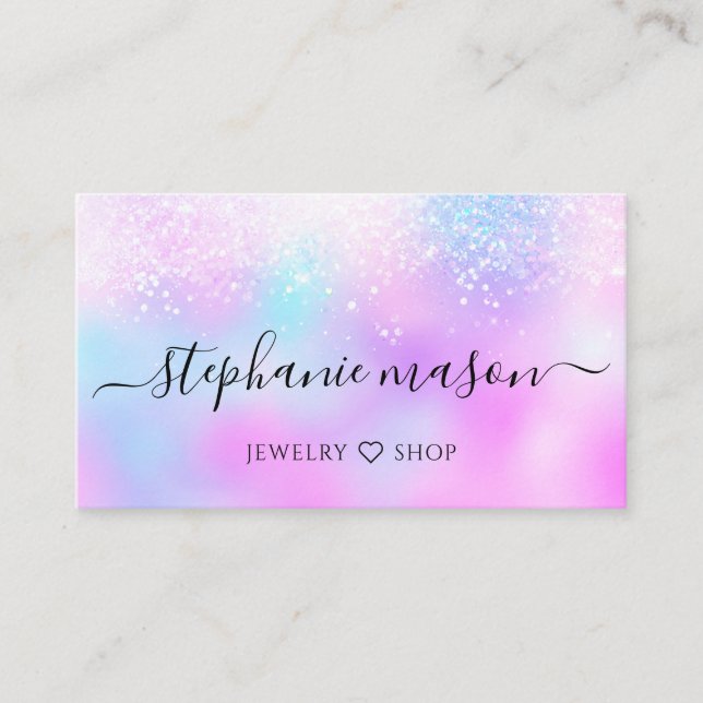 Carte De Visite Paillettes holographiques pastel girly iridescent  (Devant)