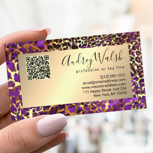 Carte De Visite  Paillettes Or Luxe Code QR Peau Animal Imprimé Lé