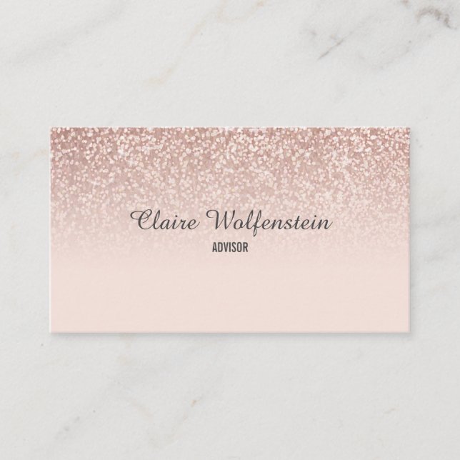 Carte De Visite Paillettes Or Rose Écriture Élégante (Devant)