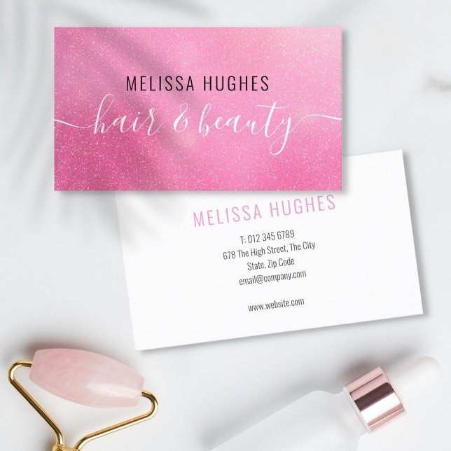 Carte De Visite Paillettes roses modernes chic (Chic Modern Pink Glitter Business Card)