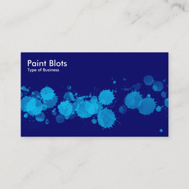 Carte De Visite Paint Blots - Sky Blue sur Navy (Devant)