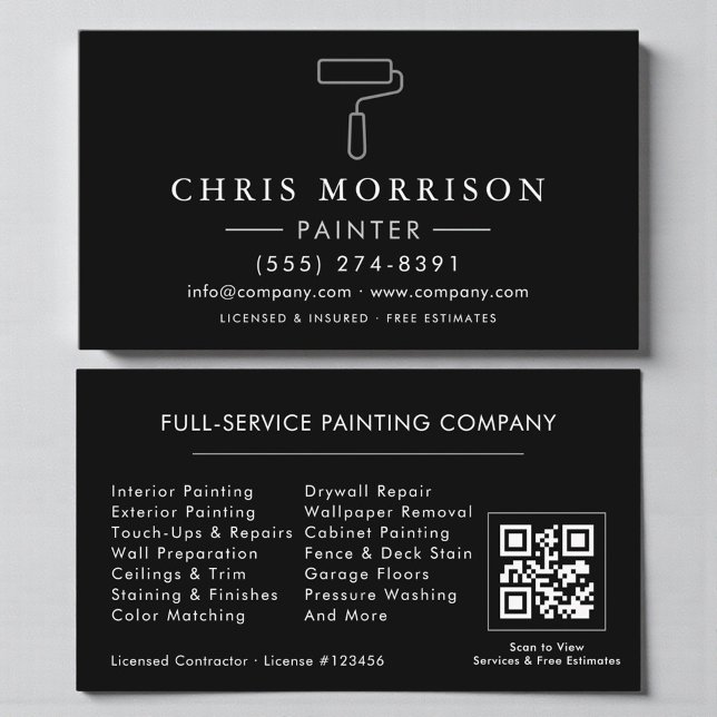 Carte De Visite Painter Black Silver QR Code (Créateur téléchargé)