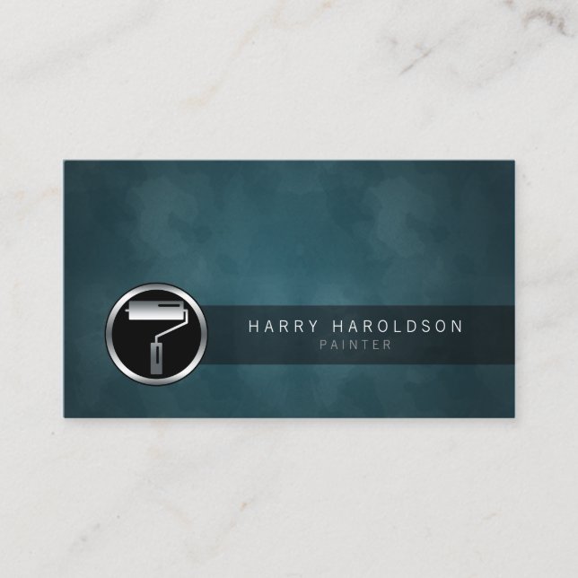 Carte De Visite Painter Paint Roller Icon Dark Grunge BusinessCard (Devant)