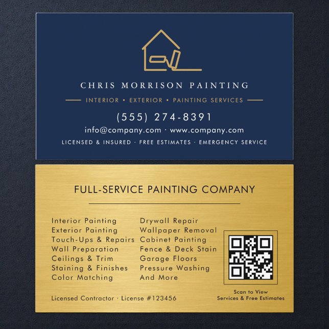 Carte De Visite Painter Painting Metallic Gold QR Code (Créateur téléchargé)