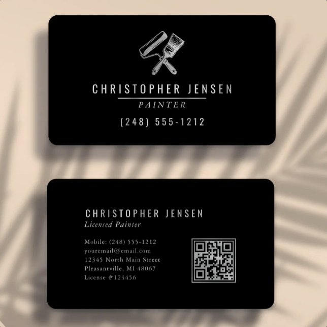 Carte De Visite Painter QR Code Black Silver Rounded Painting (Créateur téléchargé)