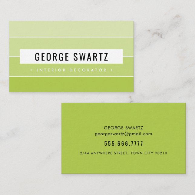 Carte De Visite PAINTURE MODERNE SWATT simple gras vert citron noi (Devant / Derrière)