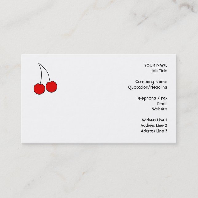 Carte De Visite Paires de cerises. Noir, rouge et blanc (Devant)