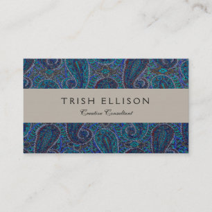Carte De Visite Paisley Bleu Indien Boho Classique Vintage