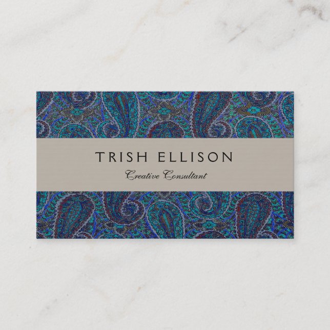 Carte De Visite Paisley Bleu Indien Boho Classique Vintage (Devant)