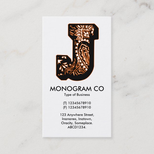 Carte De Visite Paisley Monogram - J (Devant)