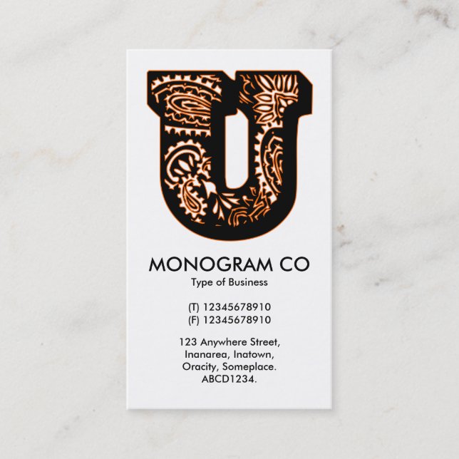 Carte De Visite Paisley Monogram - U (Devant)