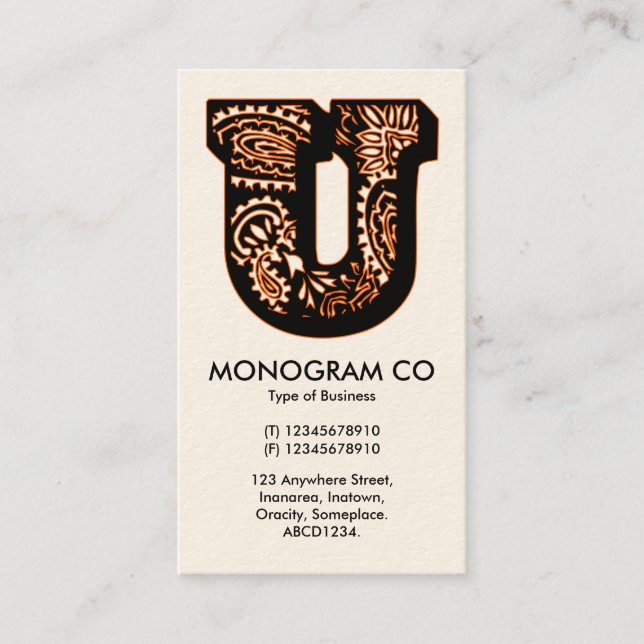 Carte De Visite Paisley Monogram - U (Devant)