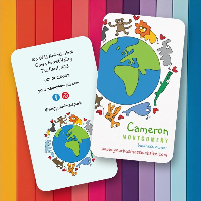 Carte De Visite Paix et Amour Adorables Animaux de Dessin Animé du (Peace And Love Cute Cartoon Animals of The World Business Card / Profile Card @ fatfatin)