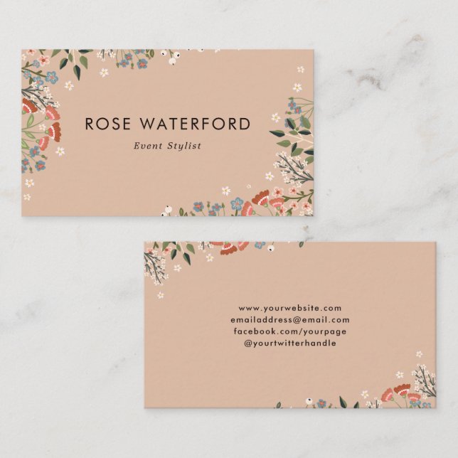 Carte De Visite Palette Neutre Boho Fleurs Sauvages (Devant / Derrière)