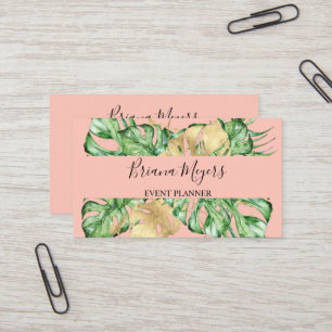 Carte De Visite Palm Feuille Gold Tropical Peach